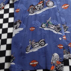 Vintage Harley Davison biker Hawaiian all over print button up Shirt 2XL Silk