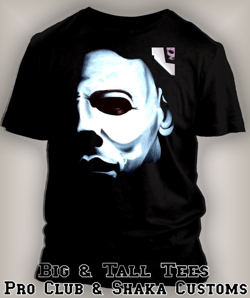 Mens 10XL Halloween Pro Club Black Tee Shirt Graphic Michael Myers Portrait T