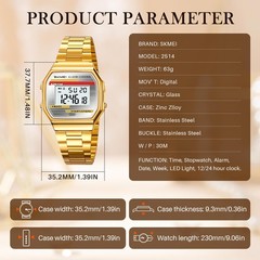 Watches for Men,Retro Digital Stainless Steel Watch with 30M Waterproof LED B…