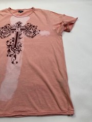 UNIFIED Pink Floral Cross Graphic Motif T Shirt Mens Sz XL Designer Hand Crafted