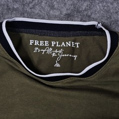 Free Planet T-Shirt Men’s L Green Ringer S/S Cotton Spandex Pocket