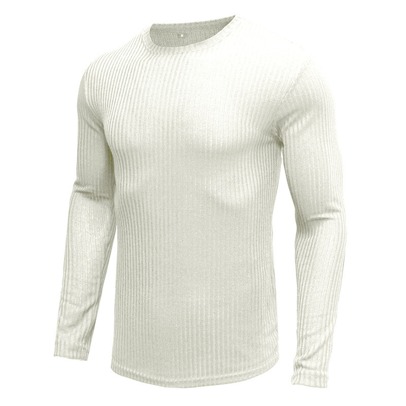 Zonbailon men’s T-shirt solid color crew neck bottoming shirt long sleeve