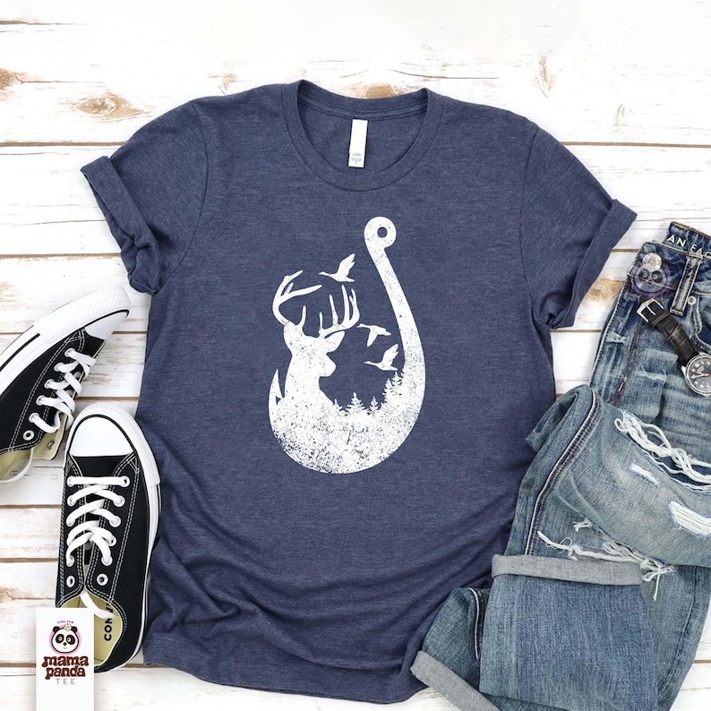Duck Deer Hook Hunting Fishing T-Shirt Funny Outdoorsman Gift for Dad