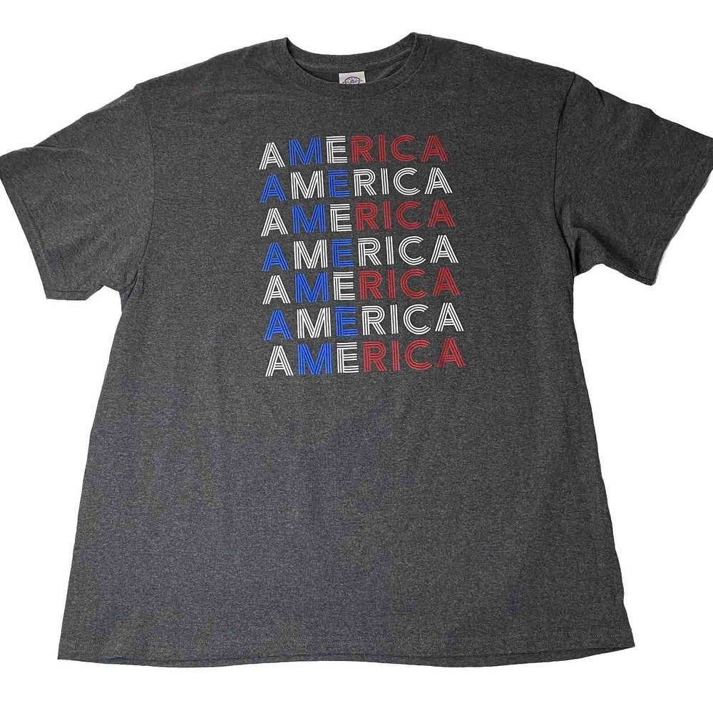 Patriotic America T Shirt Spell Out All Over XL XG TG Gray
