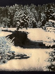 Vintage Graphic Tshirt Winter Scene Single Stitch Snowy Trees Creek 90s Size XL