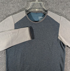 LL Bean Shirt Mens Medium Gray Blue Crew Wool Blend Fleece Lined Long Sleeve