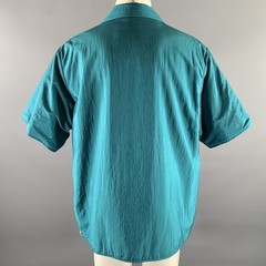 JIL SANDER Size XL Teal Polyamide Silk Camp Short Sleeve Shirt