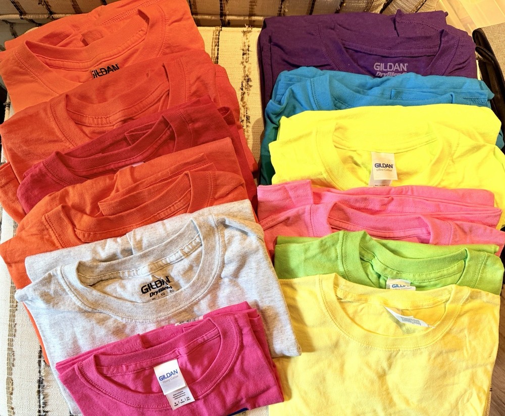 Bulk Lot Of 12 Gilden Colored Adult T Shirts Assorted Sizes Blanks HTV Cricut