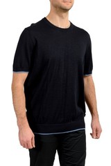 Hugo Boss Men’s “Persimo” Blue Knitted Crewneck T-Shirt Sweater US 2XL IT 56
