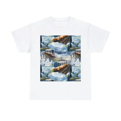 Adult T Shirt Winter Train Scene Art Locomotive Railcar Railroad Transport Snow