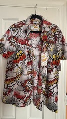 Oh Snap Drill Clothing Comic Pop Art Shirt Mens M Stretch Button Up Bang Pow