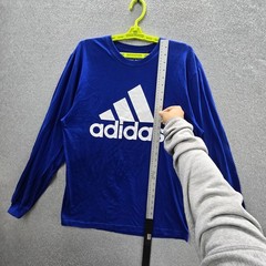 Adidas Men Shirt L/G Blue THE GO-TO TEE Big Logo Long Sleeve NWT