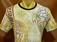 Versace Men’s Split Medusa Graphic T-Shirt Multicolor Greek Key Tee Size L