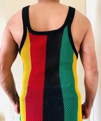 Rasta Short Length Men Vest Tank top Hot Cotton Mesh Reggae Fitting Fishnet