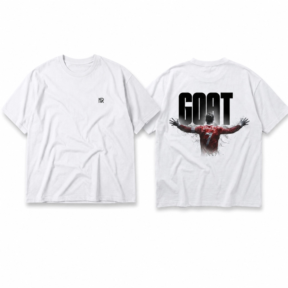 NOVRIK Goat Ronaldo 7 Graphic T-Shirt White Cotton Tee Front & Back Print Unisex
