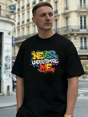 Graffiti Text Graphic 100% Cotton Men’s T-Shirt Suitable for Daily Streetwear
