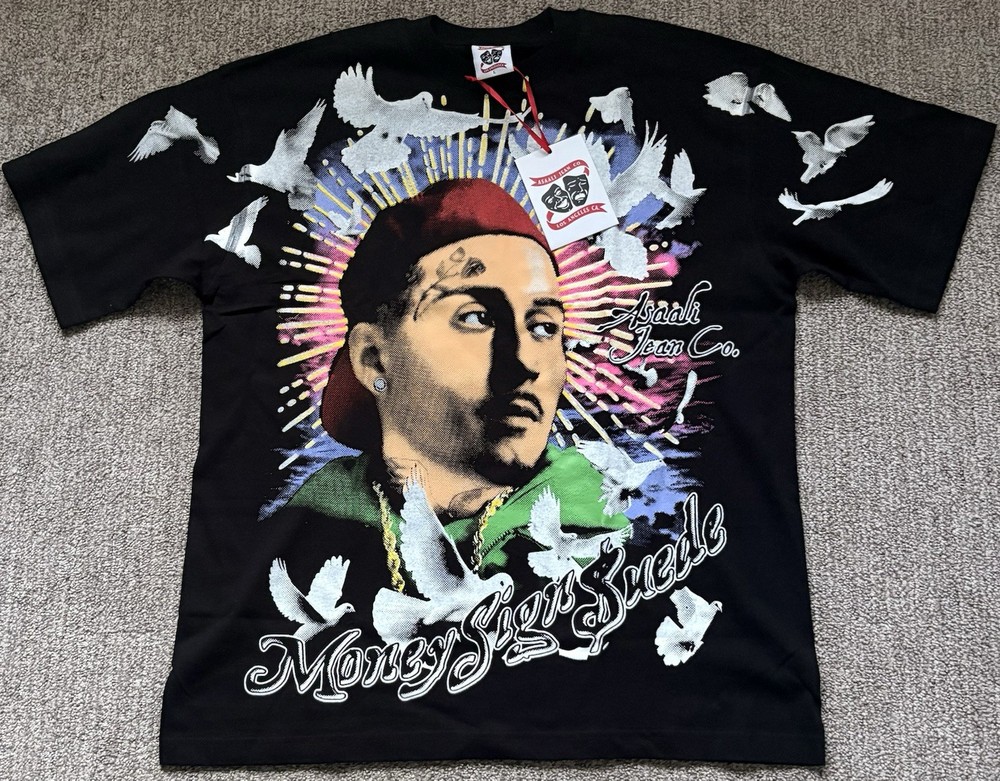 Asali Jean Co. Money Sign Suede Double-Sided Graphic Tee Black Men’s L
