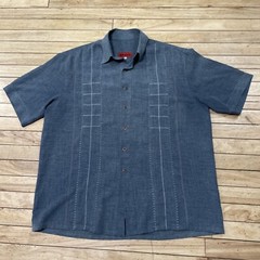 NEW STYLE Guayabera Shirt Men XL Gray Stitch Striped Cubano Beach Resort XL 50″