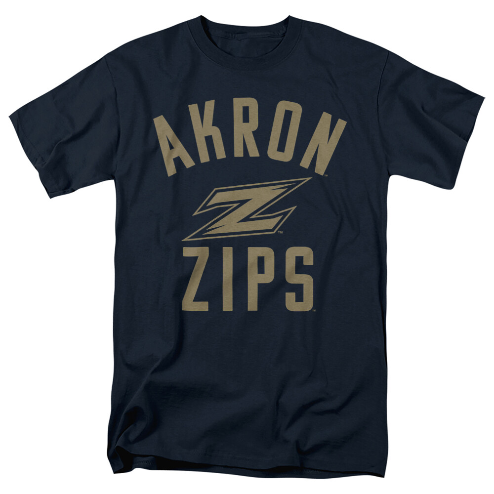 University of Akron Adult T-Shirt One Color Logo, Navy, S-5XL