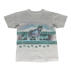 Vintage Alpha Wolves AOP T Shirt Large Gray Wolf 90s Nature All Over Print Aztec