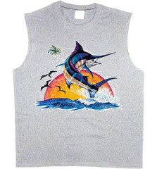 Men’s sleeveless shirt Blue Marlin fishing decal sport fish muscle tee tank top