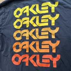 OAKLEY T Shirt Men M Black Orange Yellow Spellout Grunge Custom Sports Tee 38″