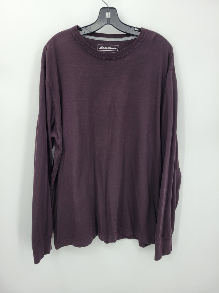 Eddie Bauer Shirt Mens XL Brown Crew Neck Long Sleeve Casual Outdoor Cotton