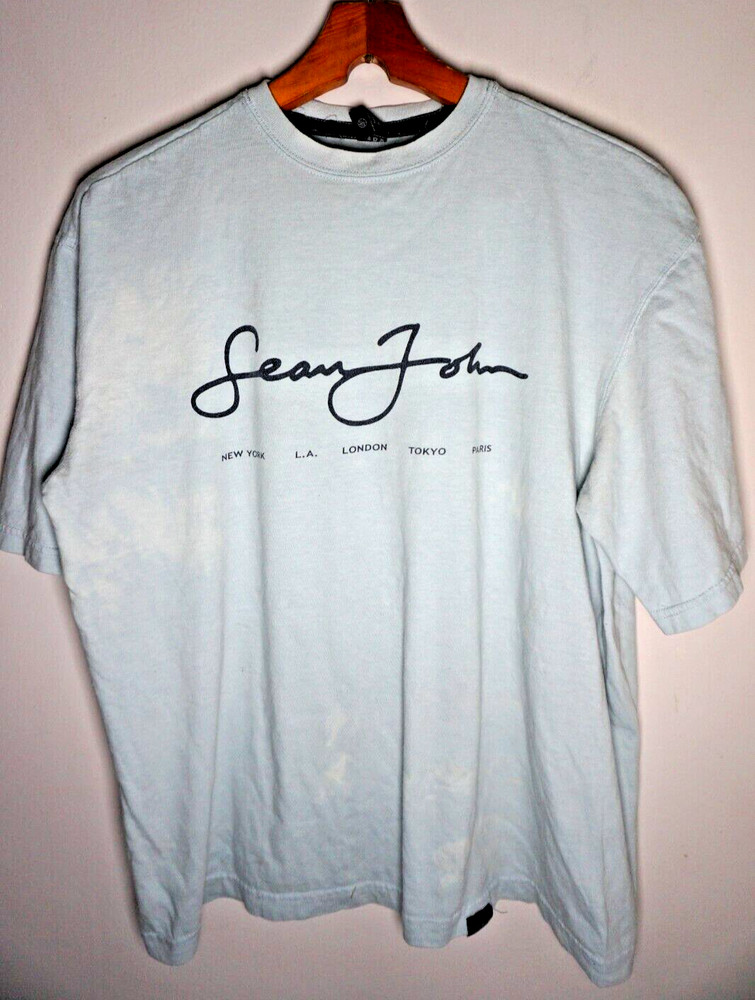 Vintage Y2K Sean John T Shirt Large Mens Rap Hip Hop NYC Tee Baby Blue