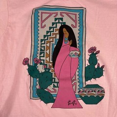 VTG 90s Oneita Power-T T-Shirt M Pink Native American Art Graphic Single Stitch