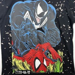 HUF x Marvel Venom vs Spiderman Men T-Shirt XL ‘Venom is Back Black’ Bleach Wash