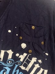 Blac Label Navy Blue V Neck Tee Y2K Vintage Print on Both Sides Ready To Die