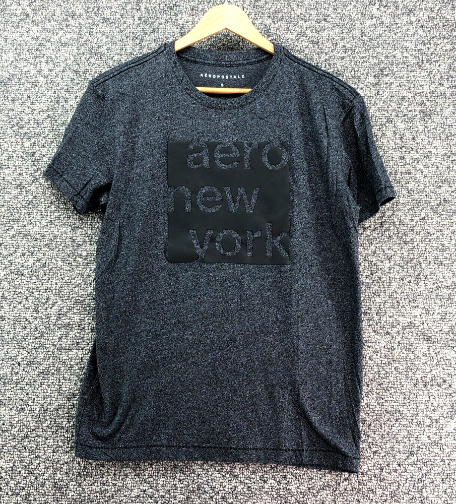 Aeropostale Graphic Tee T-Shirt Marled Black Gray Mens Sz S Crew Neck NY – EXC C