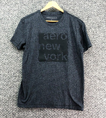 Aeropostale Graphic Tee T-Shirt Marled Black Gray Mens Sz S Crew Neck NY – EXC C