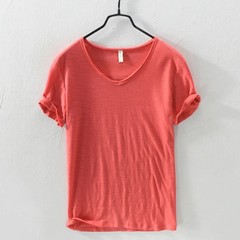 2025 New Mens T Shirt Pure Color V Collar Short Sleeved Tops Tees Men T-Shirt Sl