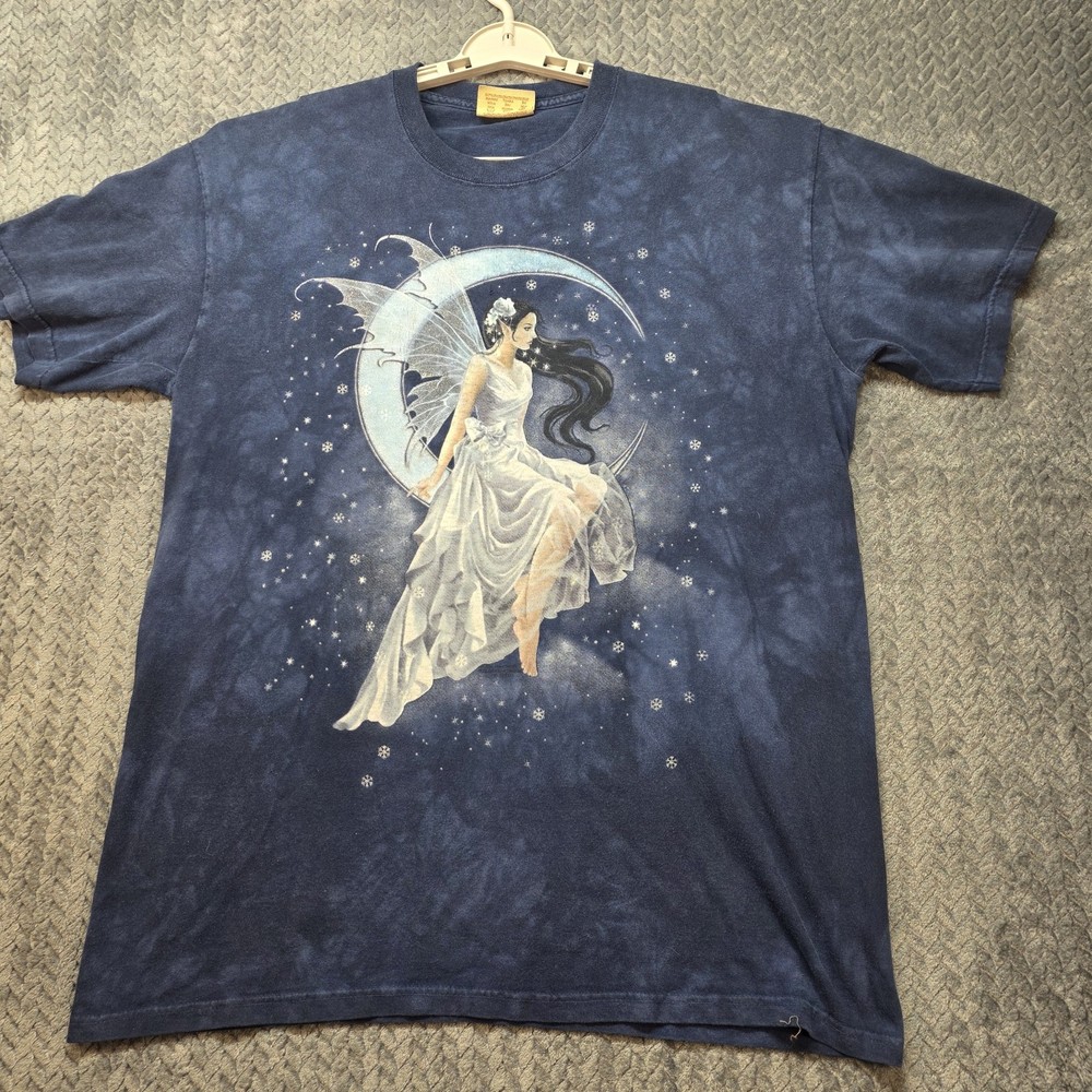 VTG The Mountain Fairy T-Shirt Tie Dye Men’s Large Blue Y2K Moon Night Fantasy