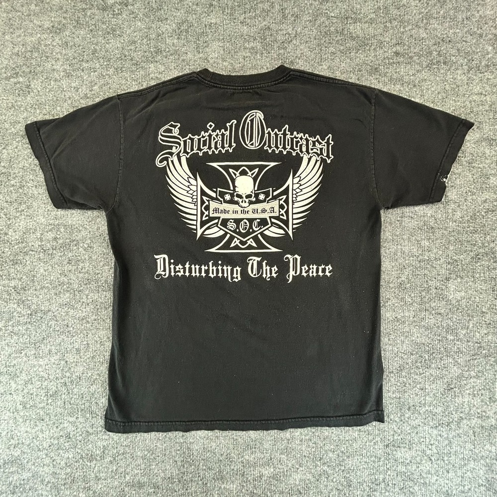 VINTAGE Social Outcast Shirt Mens L Black Iron Cross Skater Streetwear 90s Y2K