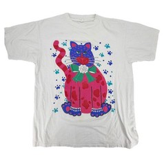 Vintage 90s Salsa Caliente Cat Paw Prints Art Deco Abstract Shirt Size XL