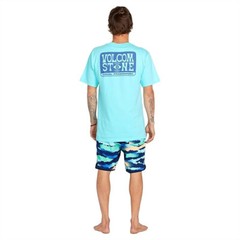 Volcom Men’s Viz Fray Short Sleeve Tee Cyan Blue MEDIUM