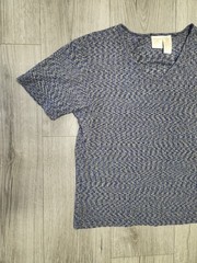 Emma James Men’s V-Neck Short Sleeve Knit Heathered T-Shirt Blue/Yellow M