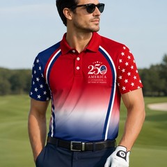Gradient 250 Years Of Freedom Patriotic Golf Shirt, 4th Of July Golf Pol (S-5XL)