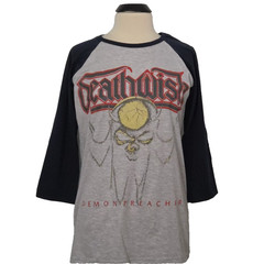 DEATHWISH Demon Preacher L LARGE Raglan Gray Mens Band Logo