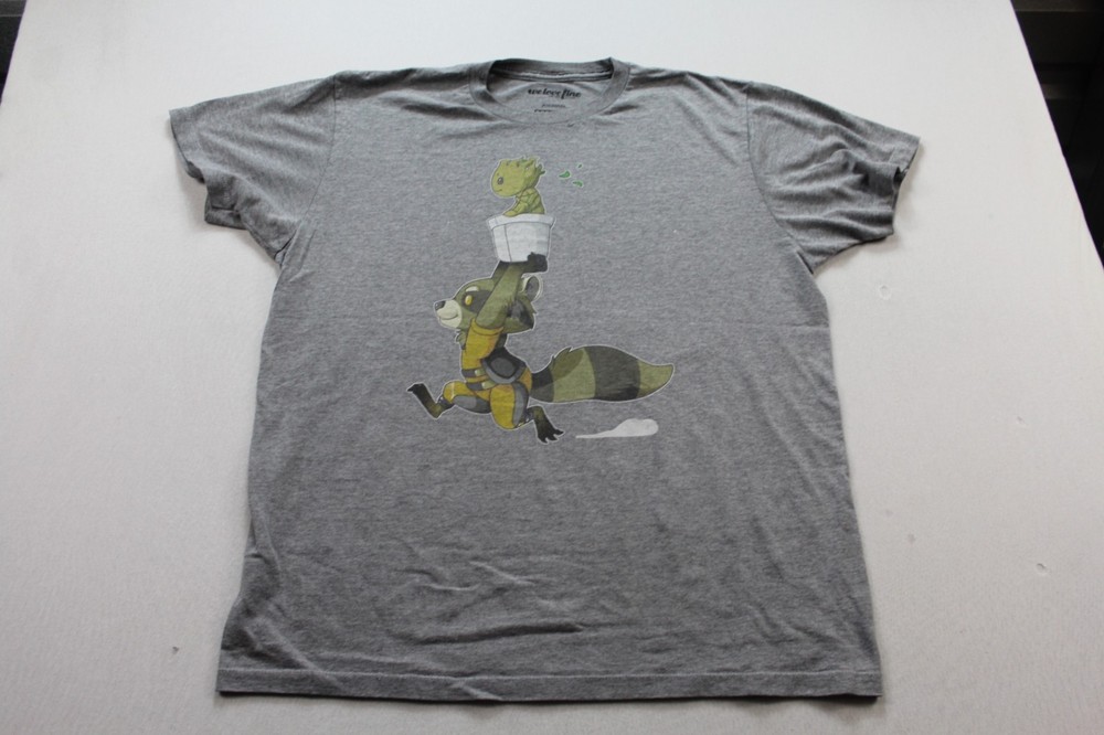 Marvel Men Gray Shirt groot Rocket Casual Short Sleeve Size Large