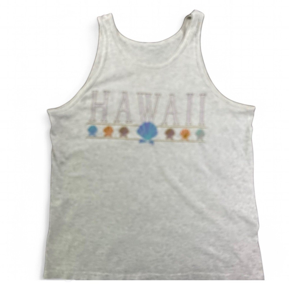 GRAY HAWAII GRAPHIC PRINT TANK TOP, CHEST 47 IN, LENGTH 30.5 IN *see flaw in pic