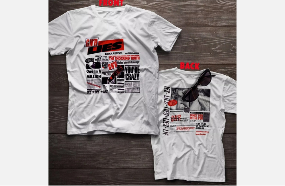 G N’ R Lies Guns N’ Roses 2 Sided T-Shirt, Axl Rose Frank Ferrer Slash McKagan