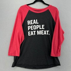 Y2K Rudy’s BBQ Raglan Shirt Real People Eat Meat 3/4 Sleeve XL Texas Tourist