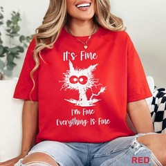 It’s Fine I’m Fine Everything Is Fine Shirt, Cute Black Cat Tee, , 202826