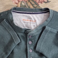 Weatherproof Vintage Henley Shirt Mens L Green Long Sleeve Thermal Waffle Knit