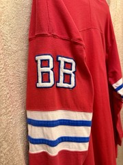 Vintage Bugle Boy Men’s XL Red Colorblock V-Neck Long Sleeve Cotton Knit T-Shirt