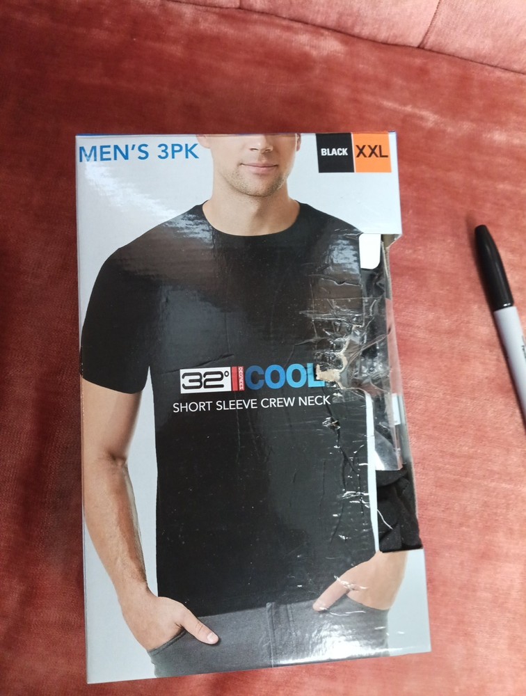 NEW 32 Degrees Cool Men’s 3 Pack Short Sleeve Crew Neck black xl