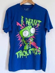 Official Invader Zim Gir “I Want Taquitos” T-Shirt blue Nickelodeon Large